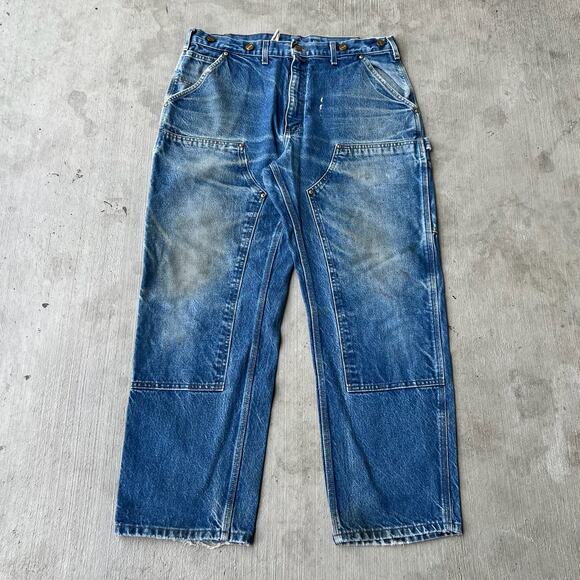 Carhartt Other - Carhartt faded denim blue jean double knee work wear carpenter pants